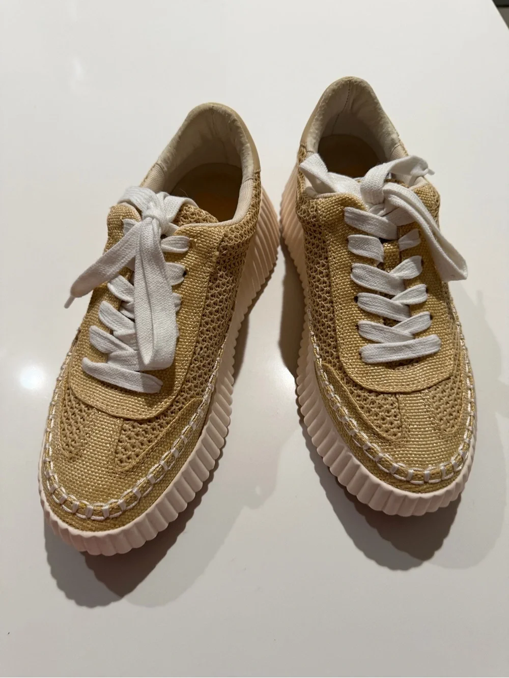 Dolce Vita Tan Woven Platform Sneakers with White Laces
